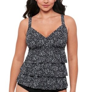 Swim Solutions Women's Printed Triple Tier Tankini Top - Black/White